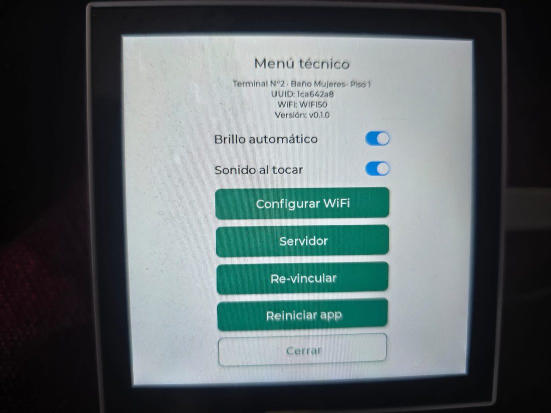 Menú técnico del panel