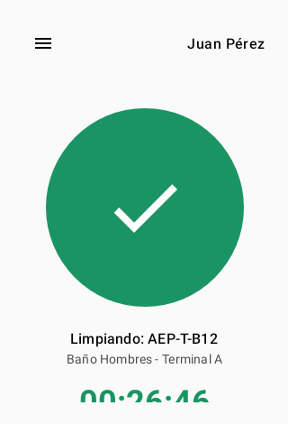 Main en estado VERDE limpiando AEP-T-B12 con timer corriendo